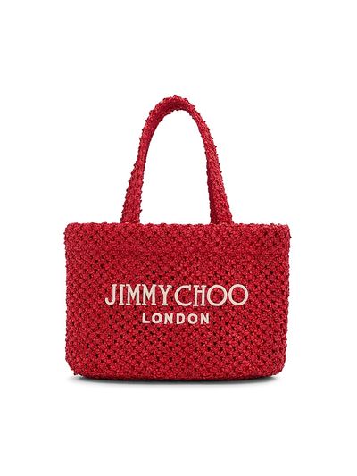 Jimmy Choo Women's Riviera Capsule Mini Logo-Embroidered Raffia Beach Tote Bag