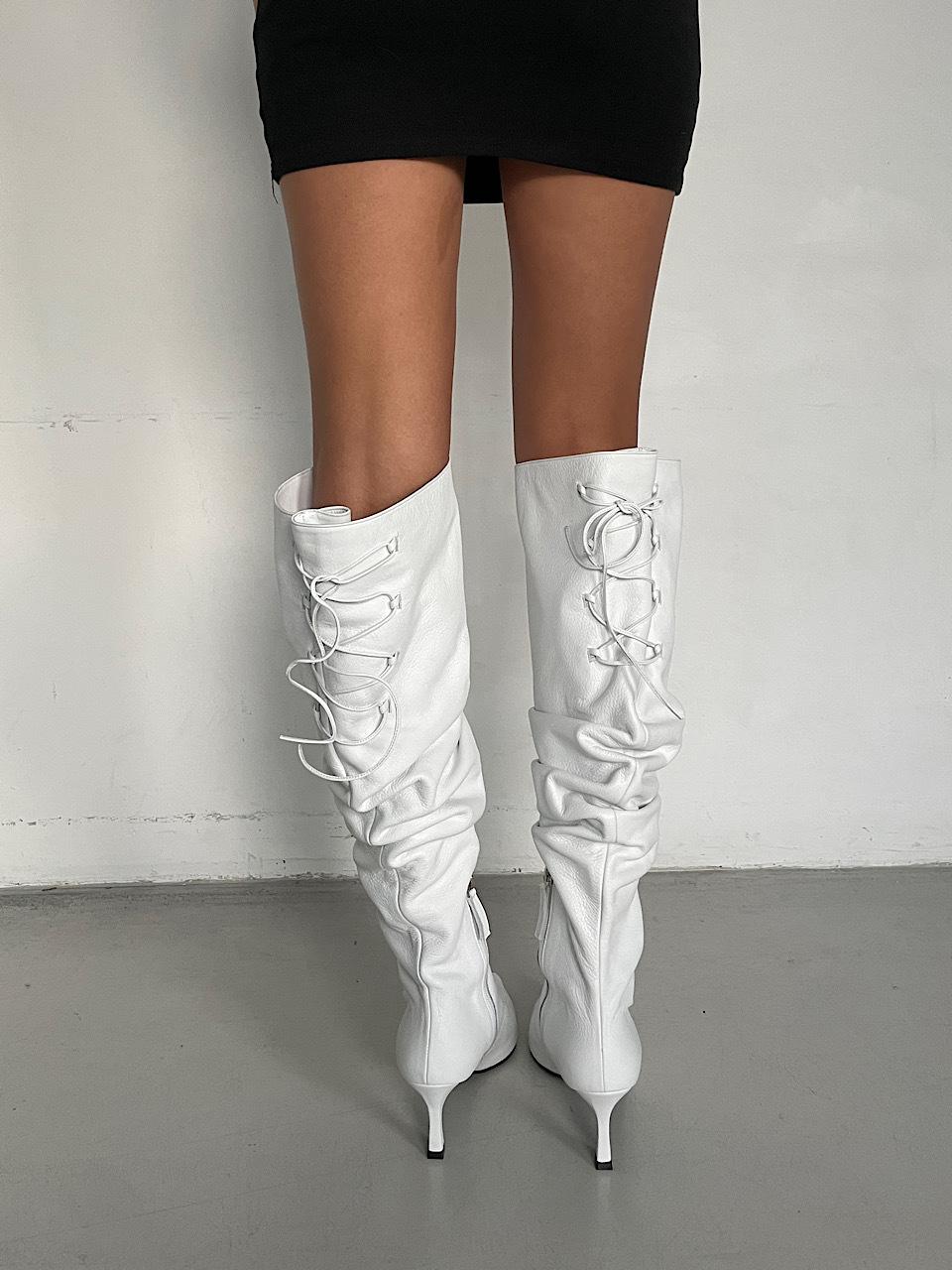 jinnipick Valley Lace Up Thigh High Boots _ White