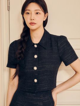 JJ JIGOTT Glitter Pearl Button Crop Blazer (GP4P0JK411)