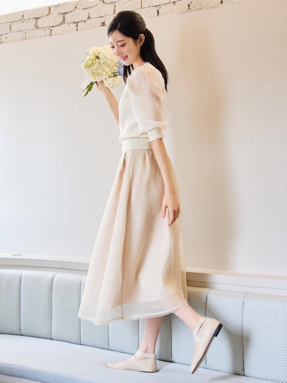 JJ JIGOTT Glitter Pleated Flare Skirt (GR4A0SK321)
