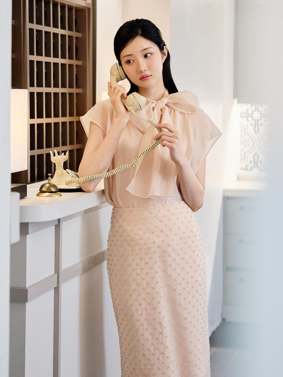 JJ JIGOTT Tie Slit Neck Shirring Blouse (GR5A0BL521)
