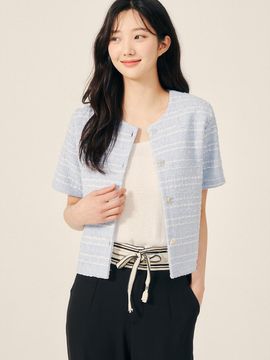 JJ JIGOTT Tweed Ribbon Button Crop Blazer (GP5P0JKT51)