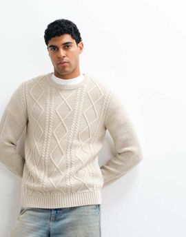 JJ Rebel JJ Rebel cable knit sweater in cream-White