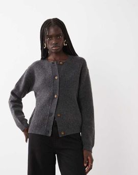 JJ Rebel JJ Rebel long sleeved knitted cardigan in dark gray