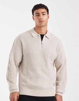 JJ Rebel JJ Rebel oversized knit polo in beige-Neutral