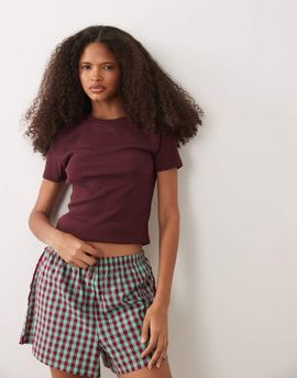 JJ Rebel JJ Rebel ribbed short sleeve T-shirt in burgundy-Red