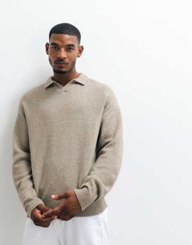 JJ Rebel JJ Rebel split neck sweater in beige-NEUTRAL