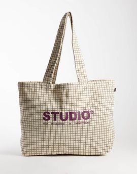 JJXX JJXX check tote bag with logo in cream-WHITE