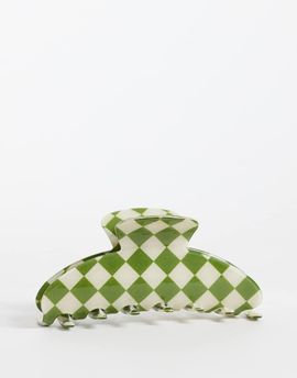 JJXX JJXX checkerboard hair claw in olive green