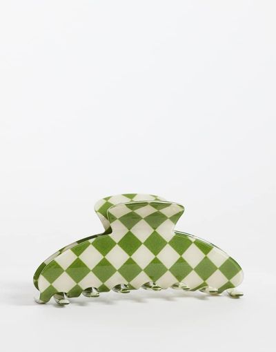JJXX JJXX checkerboard hair claw in olive green