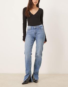 JJXX JJXX Ciara flared jeans with rhinestone detail in mid blue