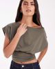 JJXX JJXX cinched waist off shoulder top in olive green - 4