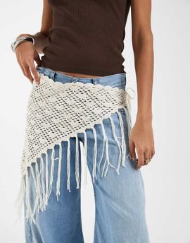 JJXX JJXX crochet overlay hip scarf in cream-White