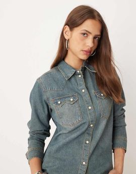 JJXX JJXX denim shirt in mid blue