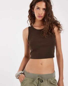 JJXX JJXX Fallon ribbed cropped tank top in dark brown