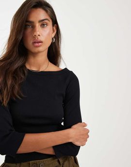 JJXX JJXX Fifi boat neck long sleeve T-shirt in black