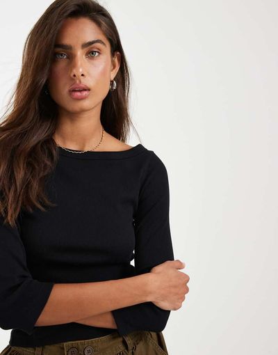 JJXX JJXX Fifi boat neck long sleeve T-shirt in black