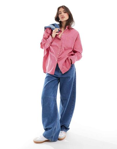JJXX JJXX Jamie oversized poplin shirt in pink stripes