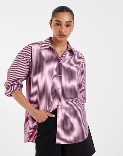 JJXX JJXX Jamie oversized striped poplin shirt in light pink