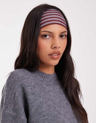 JJXX JJXX jersey headband in light gray and burgundy stripes
