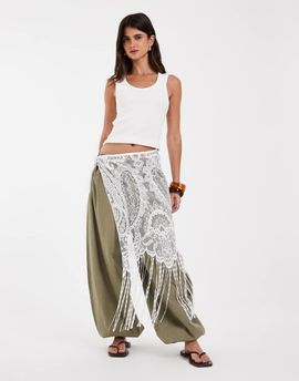 JJXX JJXX lace tassel hip scarf overlay in cream-White