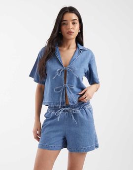 JJXX JJXX linen mix drawstring pull on shorts in mid blue - part of a set