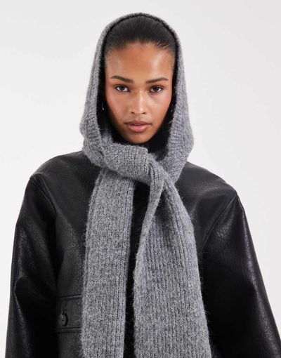 JJXX JJXX long hooded scarf in gray