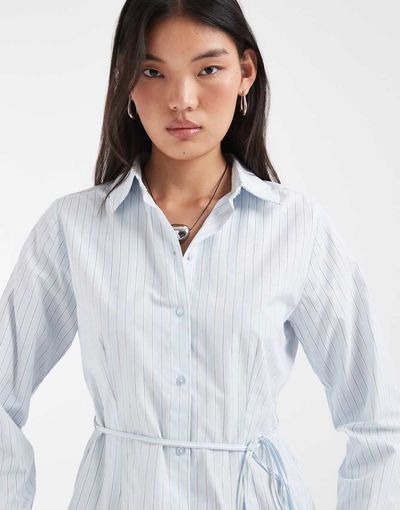 JJXX JJXX long sleeve poplin shirt with tie back detail in blue plaid