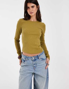 JJXX JJXX long sleeve ribbed top in olive-Green