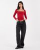 JJXX JJXX long sleeve square neck top with lace trim detail in red - 4