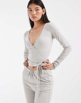 JJXX JJXX long sleeve wrap top in light gray - part of a set
