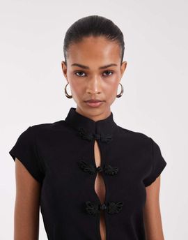JJXX JJXX mandarin-collar top with frog closures in black