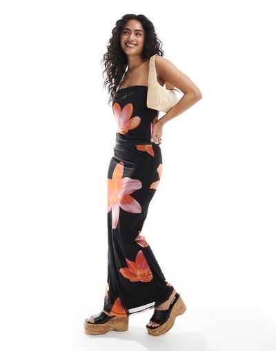 JJXX JJXX mesh maxi skirt with flower print - part of a set-Black