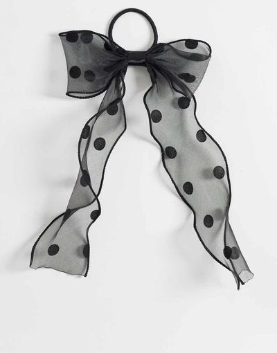 JJXX JJXX mesh polka dot bow hair tie in black