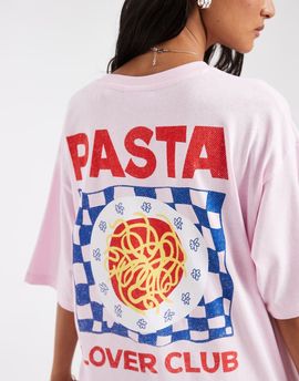 JJXX JJXX oversized T-shirt with pasta backprint in pink