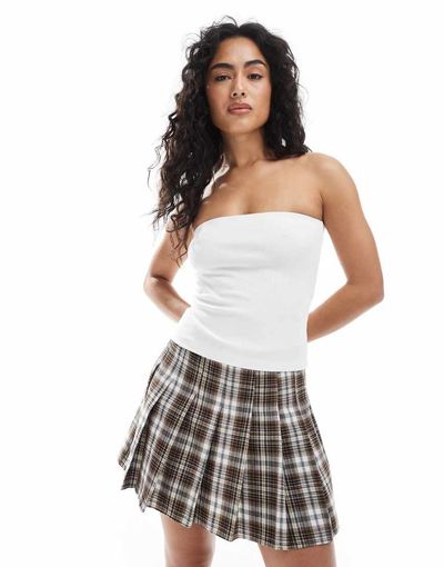 JJXX JJXX plaid pleated mini skirt in brown