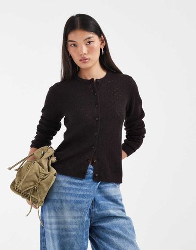 Jjxx Pointelle Knit Cardigan In Brown