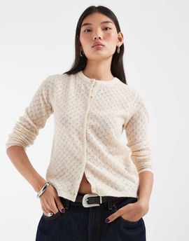 JJXX JJXX pointelle knit cardigan in cream-White