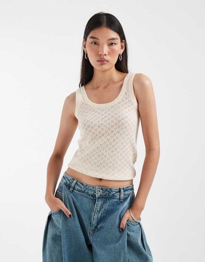 JJXX JJXX pointelle knit tank top in cream-White