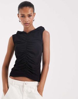JJXX JJXX ruched hooded tank top in black