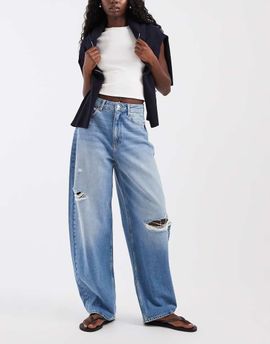 JJXX JJXX Sacai baggy barrel jeans with rips in mid wash-Blue