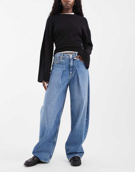 JJXX JJXX Sacai baggy barrel pleated jeans in mid wash-Blue
