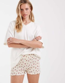 JJXX JJXX shirred micro shorts in off white rose print