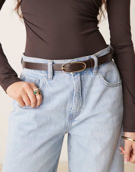 JJXX JJXX skinny belt with circle buckle in brown