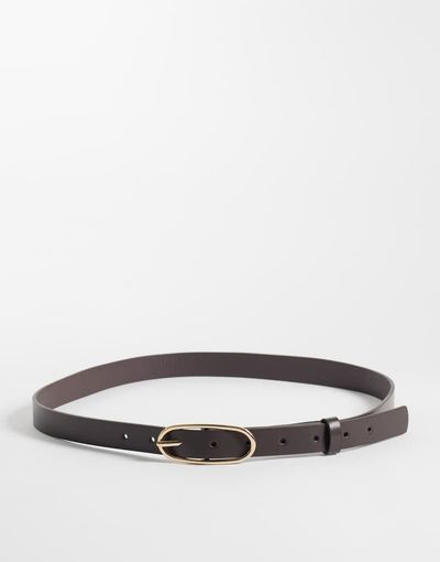 JJXX JJXX skinny belt with gold-tone circle buckle in brown