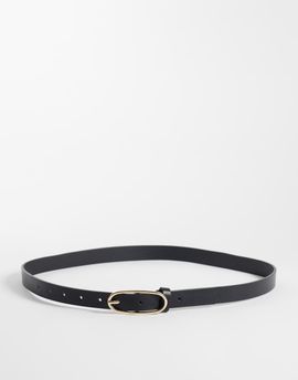 JJXX JJXX skinny belt with gold oval buckle in black