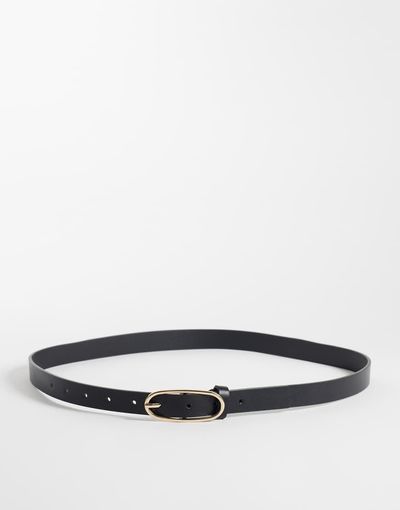 JJXX JJXX skinny belt with gold oval buckle in black