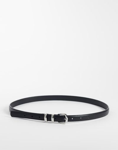JJXX JJXX skinny leather belt with silver buckle in black