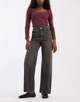 JJXX JJXX Tokyo high waisted wide leg jeans in washed black