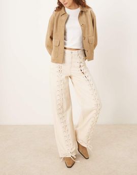 JJXX JJXX Tokyo lace up detailing jeans in cream-White